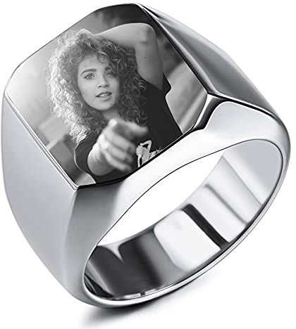 MeMeDIY Personalisierter Siegelring Angepasst Gravur Rohling für Männer Frauen Junge Mädchen Bester Freund Edelstahl Band Jubiläum Hochzeitsschmuck Geschenk (Silber Farbe Größe 54)