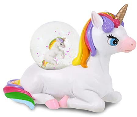 COTA Globa Einhorn Schneekugel Dekor - Rosa Funkeln Regenbogen Figur, Coole Ornament Miniatur für Wohnkultur - 45mm