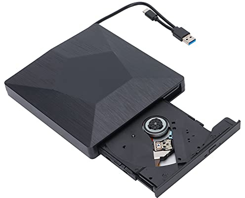 Lecteur de DVD Externe, USB 3.0 + Lecteur de CD/DVD+/-RW/lecteur de DVD Portable de Type C pour Ordinateur Portable Graveur de CD-ROM Compatible avec les Ordinateurs Portables de Bureau(le noir)