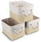 Mangata Canvas Storage Box set of 3, Foldable Fabric Storage Baskets with Handles for Cupboards, Wardrobe, Shelves, Clothes, Toys, Towel, Bathroom(Small, Khaki White)