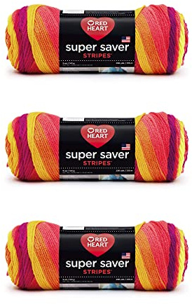 Red Heart Super Saver Fruity Stripe Yarn - 3 Pack of 141g/5oz - Acrylic - 4 Medium (Worsted) - 236 Yards - Knitting/Crochet