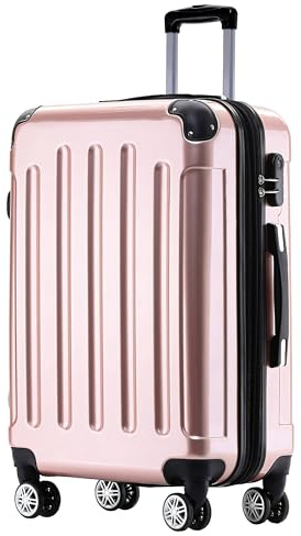 BEIBYE Hartschalen Koffer Trolley Rollkoffer Reisekoffer 4 Zwillingsrollen Polycabonat (Rosa Gold, 76cm -110L)