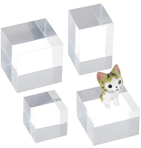 OLYCRAFT 4PCS Clear Acrylic Cube Acrylic Jewelry Display Bases Clear Polished Display Cuboid Stand Block for Ring Jewelry Displays - 4 Sizes