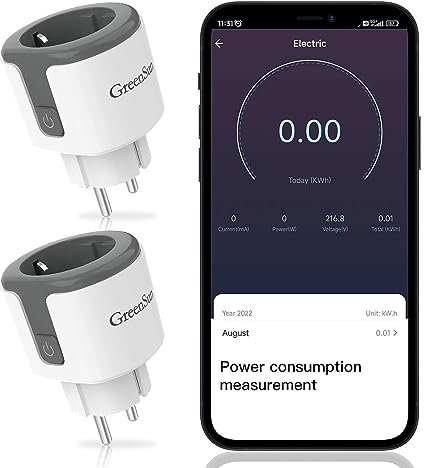 WLAN Steckdose GreenSun Zeitschaltuhr Steckdose Alexa Steckdose Stromzähler für Steckdose Smart Life Steckdose Wifi Steckdose 2,4GHz 16A funktioniert mit Alexa, Google Home, 2PCS