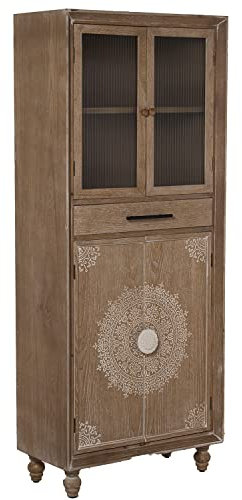 DRW Schrankschrank mit 4 Türen und 1 Schublade aus Holz und MDF, dekoriert in Natur und Weiß, 70,5 x 35,5 x 171 cm