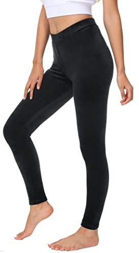 COZZYON Women Velour Leggings, High Waist Soft Leggings Warm Winter Velour Yoga Pants(Black,M)