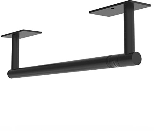 WZRUA Black Kitchen Roll Holder Under Cabinet, Self Adhesive Paper Towel Holder Wall Mounted, Double Post Pivoting Stainless Steel under Cupboard Kitchen Roll Holder (Square Base)