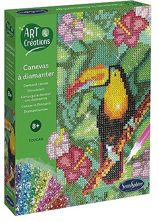 Sentosphère 3920280 Bastelset Strassstein-Bild, Motiv Tukan, Kreativ-Set, DIY für Kinder und Erwachsene