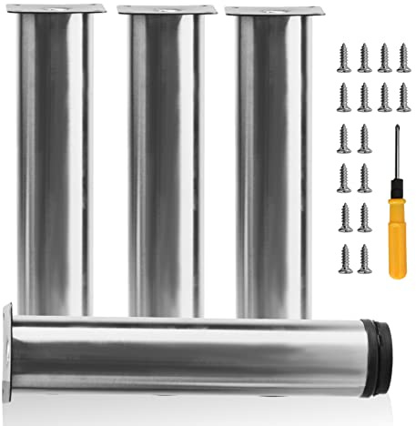 Uotyle 4PCS Adjustable Table Legs 250mm Adjustable Legs For Furniture Stainless Steel Cabinet Legs With Screws ＆ Screwdriver Desk Sofa Feet For Home/Office/Kitchen