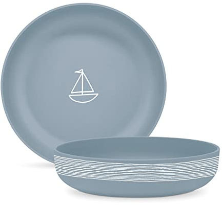 ReWu Schüssel Blau mit Aufdruck Boot und Meer Porzellan Ø 30cm 2,5 Liter Maritim Geschirr Spülmaschinenfest Lebensmittelecht