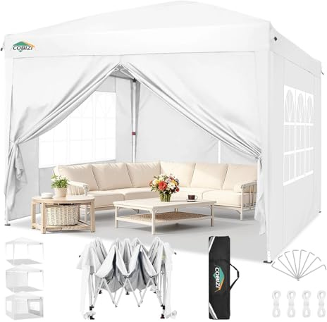 COBIZI Pavillon 3x3 Faltpavillon Wasserdicht Stabil Winterfest Faltbar Partyzelt mit 4 Seitenteilen Pop up Gartenpavillon UV Schutz 50+ Höhenverstellbar für Strand Hochzeit Camping, Weiß