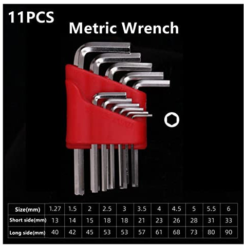 5/8/11 piezas Llave Allen Llave métrica Llave en pulgadas L Llave tamaño Llave Allen Juego de herramientas de brazo corto Fácil de llevar en el bolsillo (Color : Black 8PCS Metric) (Black 8pcs m