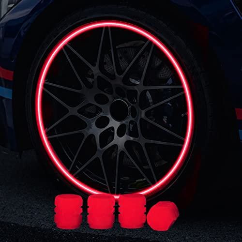 4 Stück Leuchtende Reifenventilkappe, Universelle Auto Reifen Ventilkappen, Fluoreszierende Autoreifen, Funkeln in der Nacht, Coole Reifendeko, für Reifen für Autos, Motorräder und Fahrräder (Rot)