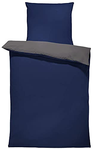 one-home 4 teilig Bettwäsche 155x220 cm blau anthrazit Uni Übergröße Wende Microfaser