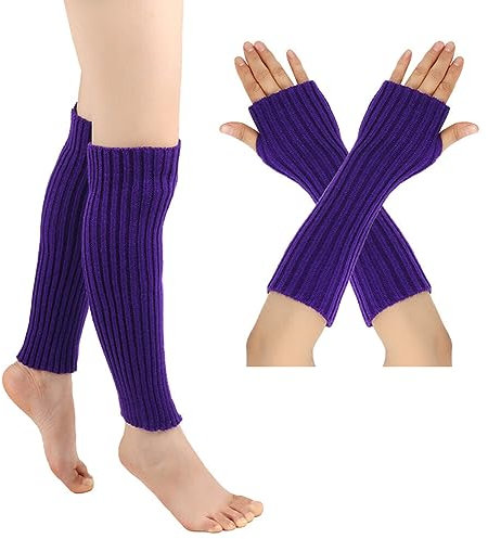 Surakey Beinstulpen und Lange Armstulpen Set Baumwolle Strick Beinwärmer Fingerlose Handschuhe Winter Arm Handwärmer Legwarmer Bein und Arm Stulpen für Yoga-Tanzen Turnhalle Ausübt Halten Warm