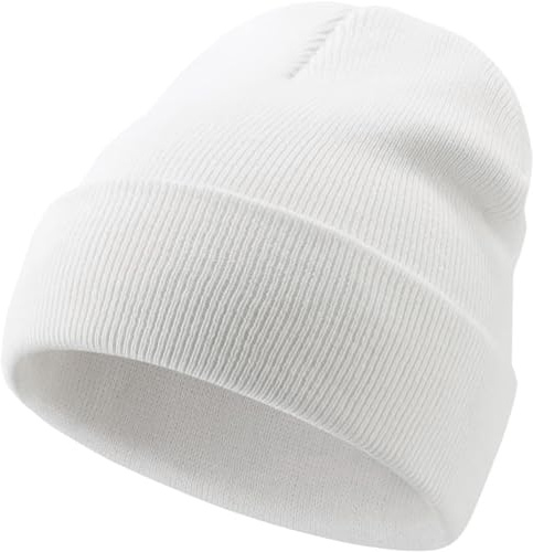Malaxlx Kleinkind Weiße Mütze Winter Kinder Strickmütze Warm Doppel-Layer Weiche Krempe Mütze Ski Schläfenkappe für 2-6 Jahre Mädchen Jungen