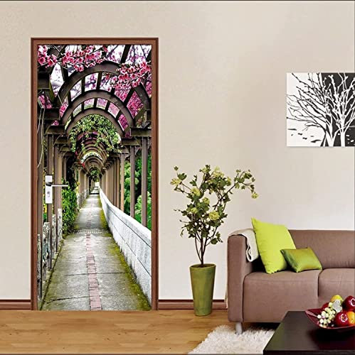 3D Türtapete Selbstklebend Gartenpavillon 85 X 215 Cm Diy Wandbild Pvc Wasserdicht Pvc Türtattoos Türposter Türaufkleber Fototapete Türfolie Für Tür,Wohnzimmer,Schlafzimmer,Küche Toilette