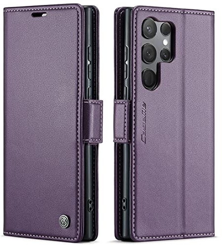 QLTYPRI Hülle für Samsung Galaxy S24 Ultra Handyhülle mit RFID Schutzhülle, Vintage Leder Hülle mit Kartenfach Ständer PU Ledertasche Stoßfeste Flip Wallet Case für Samsung S24 Ultra - Lila