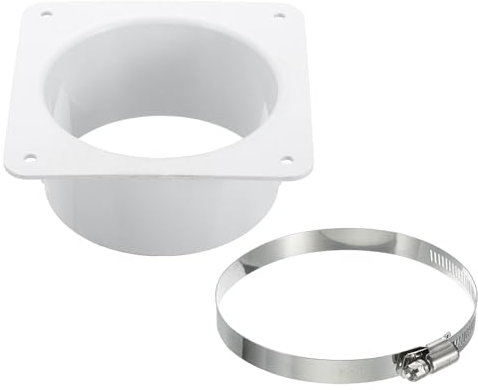 PATIKIL 4 Duct Connector Flange, Dryer Vent Wall Plate Square to Round Straight with Ducting Clamp for Air Heating Cooling Ventilation Exhaust Fan, White