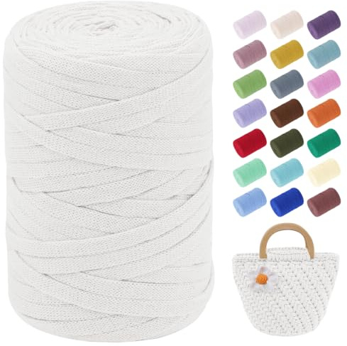 LEREATI T-Shirt Garn 7mm Textilgarn zum Häkeln für Körbe 100m / 250g Bändchengarn Makramee Garn Häkelgarn Stoff Dickes Garn zum Taschen Korb Decke Häkeln, Heimdekoration (Beige)