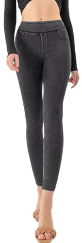 Onsoyours Jeggings Donna Leggings Stretchy Treggings Vita Alta Fitness Pantaloni Yoga Skinny Jeans Jeggings Elastici Morbido per Sportivi o Casual A Grigio Scuro S