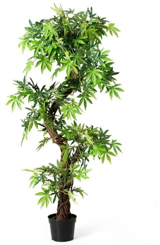 TANGZON 160CM/5.2FT Artificial Japanese Tree, Faux Japanese Fruticosa Plant in Pot with Bonsai Style Foliage & Twisted Wood Trunk, Indoor Decorative Tall Fake Plant for Living Room Office Garden (1)