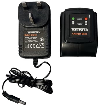 Terratek 20V Fast Battery Charger, 1-Hour Charge for Garden Tools | Replacement 1-hour fast charger compatible only with Terratek TTCGT18, TCSBUN, TTHED18, TBUNHED, TTLRC, TLRSET and TTCLB18.
