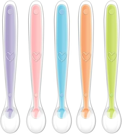 Vicloon Cucchiaio Svezzamento, 5 Pezzi Cucchiaino per Bambini di Diversi Colori in Silicone Senza BPA, Cucchiaio da Addestramento per L'alimentazione del Bambino, Lavabili in Lavastoviglie