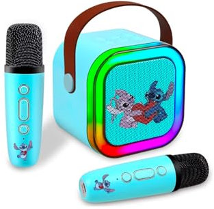 Stitch Wireless Light Speaker with Microphone, Stereo Sound, Karaoke Function, USB/SD Card Ports, Rechargeable Battery, Portable Handle, Blue, For Kids Play Outdoor Fun