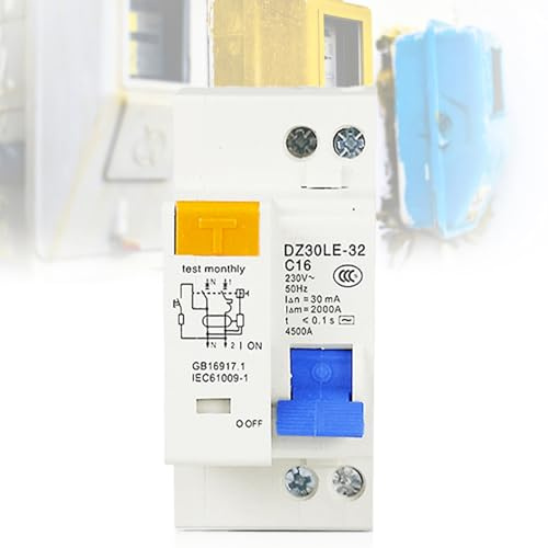 Fi Schutzschalter 16A, AC 230V 30mA C16 1P+N Leitungsschutzschalter, DIN-Schienenmontage Auslaufschutz Überlastschutz Fehlerstromschutzschalter mit Überstromschutz FI/LS Schalter Sicherungsautomat