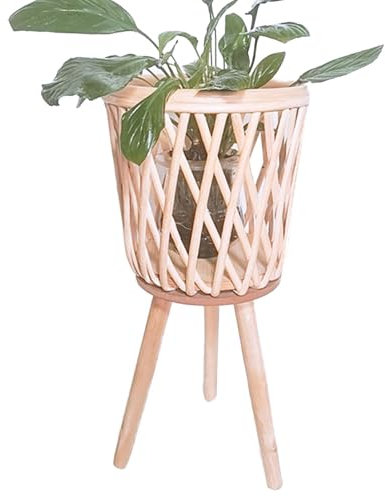 Jubepk Rattankorb Blumenständer | Rattan Blumentopf Korb | Stabiler Rattan Pflanztopf | Der Rattankorb Blumenständer dient sowohl als funktionales als auch dekoratives Stück für Ihren Innenbereich