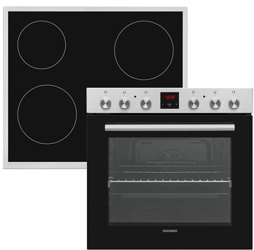 Telefunken Einbauherd-Set | Elektro-Herd-Kochfeld-Kombination | Backofen mit Ober-Unterhitze und Umluft | Glaskeramik-Kochfeld mit 4 Zonen | Teleskopauszug | 78 Liter | 60 cm | Herdset B-HS-75-C-I