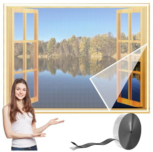 fliegengitter bodentiefe fenster W205 x H225cm(80.7x88.6in) Weiß Insektenschutz Fiberglas-Fliegengitter Gewebe Fliegenvorhang Moskitonetz mit Klettband,Schutz gegen Mücken für Fenster und Türen