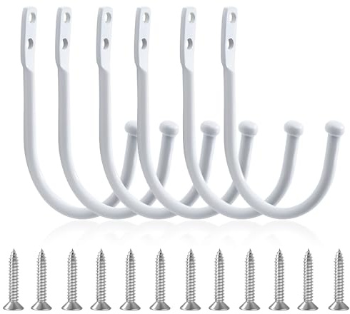 6 PCS Curtain Tie Backs Hooks, Drapery Holdbacks Metal Tie Back Hook with Screws U-Shaped Window Curtain Holder Wall Mounted for Decorative Curtains (White)