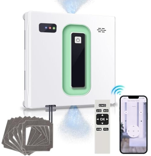 LFfwynog Robot lavavetri Automatico per Uso Domestico, Robot lavavetri con rilevamento anticaduta, Doppio Serbatoio d'Acqua da 50 ml, 2500 Pa per finestre Alte Esterne/Interne