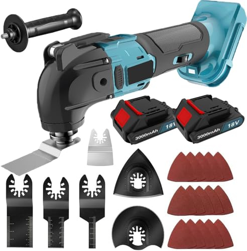 Oscillating Multi Tool w/ith 3000mAh, Cordless Oscillating Tool with Brushless Motor, 6 Variable Speed, 4°Oscillation Angle, 23x Accessories for Cutting Scraping Polishing