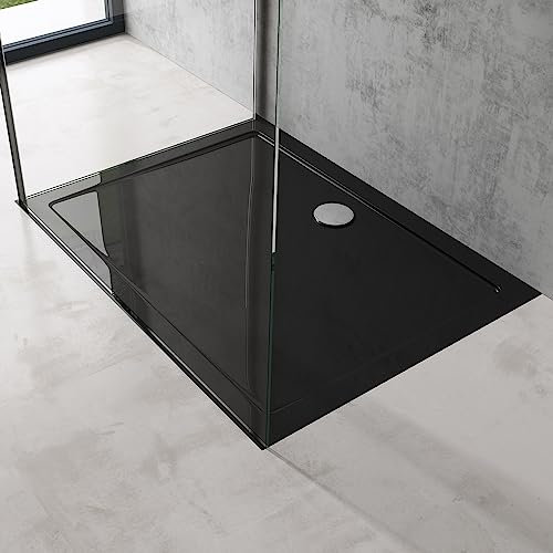 doporro Plato de Ducha Rectangular Acrílico 75x90x4cm en Negro incl. válvula de desagüe AL02 Conexiones DIN apto para Instalación a ras de Suelo Faro2