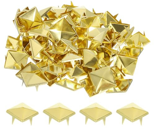 QUARKZMAN 100 Stück Pyramiden Nieten für Kleidung, 15mm 4 Zacken Quadrat Nieten, Gold Metall Pyramidenstollen Handwerk, Punk Rock Nagelkopf Spots für Kleidungstasche Lederschuhe