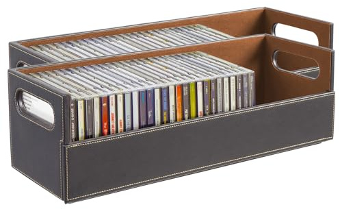 Stock Your Home 2-pack CD-förvaringsbox, organiseringshylla för filmfodral, DVD-skivor, kassettband, skivhållare kan lagra upp till 40 CD-skivor, fuskläder (brun)