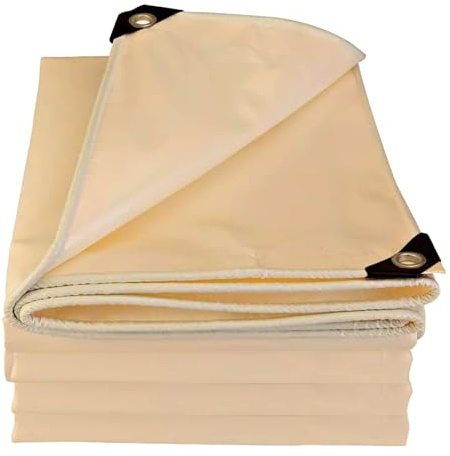 Bâche en PVC imperméable beige 500 g/m² 5 x 8 m Bâche très résistante avec bords renforcés pour protection contre les intempéries, idéale pour piscines, bateaux, caravanes et camping