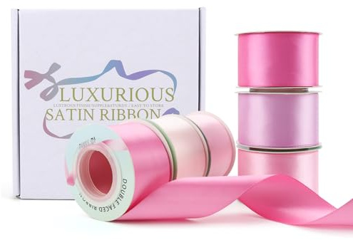 60 Yards Double Face Satin Ribbon 1.57 inch Wide Polyester Fabric Ribbon Use for Crafts Chair Sash Valentine's Day Gift Wrapping Invitation Cards Floral Hair Bows Sewing Party Wedding (Pink)