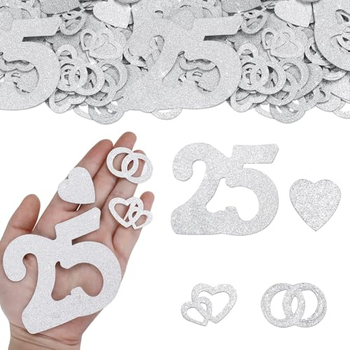 GoldRock Groß Konfetti Silberhochzeit Deko 2,5-7,5cm,100 Stück Glitzer Ringe Herzen Deko Silberhochzeit 25 Jahre,Tischdeko Silber Hochzeit Streudeko,Herz Hochzeitsdeko Tisch für Geschenk,Geschenkideen