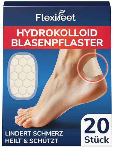 FLEXIFEET Blasenpflaster Ferse - 20 Stk wasserdicht, Hydrokolloid Pflaster für Fersen, Zehen - Fersenpflaster, Blasenpflaster zum Fersenschutz, Wundheilung & Regeneration bei Blasen