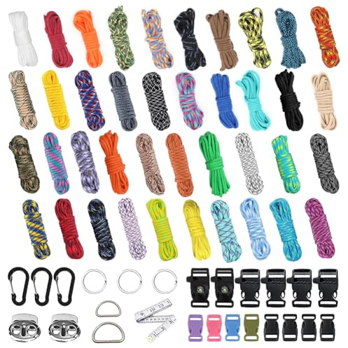 Peelanmall Paracord 550 nylonrep, paracordrep 4 mm, flerfärgade parachute-band-kit, paracords-armband, gör-det-själv-armbandsset, för nyckelringar, hundkoppel, linne (40 färger – 1)
