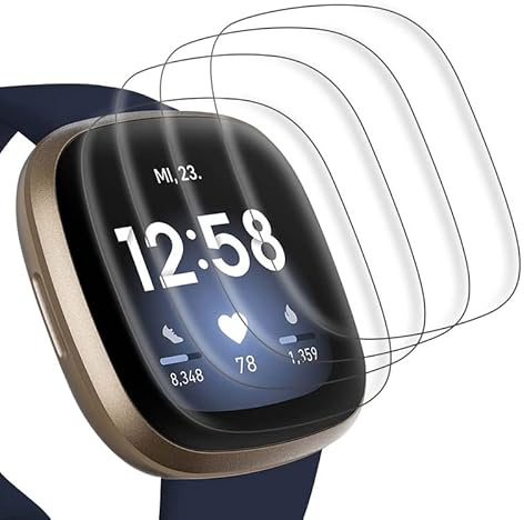 Wondoner 4 Stück für Fitbit Versa 4 Schutzfolie, Schutzglas für Fitbit Versa 3 Schutz, Folie für Fitbit Versa 3/4/Fitbit Sense Displayschutz, TPU Ultra HD Klar Hüllenfreundlich Displayschutzfolie