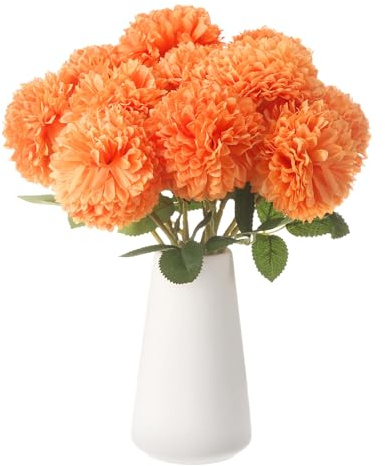 sourcing map Ramo de flores artificiales de crisantemo de seda, para decoración del hogar, jardín, boda, fiesta, 12 unidades, color naranja
