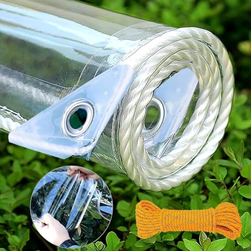PIPRE 1.2m x 1.5m Clear Tarpaulin Waterproof Heavy Duty,PVC Transparent Glass Tarps with Metal Grommets,Protects Against Water,UV-Ray,Tear,Cold Weather,for Deck Porch Patio Canopy