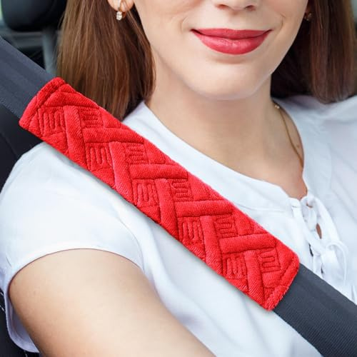 2PCs Car Seat Belt Pads Cover,Soft Seatbelt Shoulder Pad,Strap Covers Protector for Kids and Adults,Safety Seat Belt Strap Shoulder Pads,Universal Seatbelt Harness Cushion Pad for Car,SUV (Red)