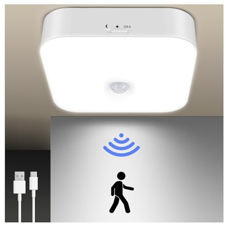 Blakapoo Motion Sensor LED Ceiling Light, White Light 5000K,10000mAh Battery Powered Rechargeable Sensor Lights for bathrooms, corridors, staircases, porches, and garages