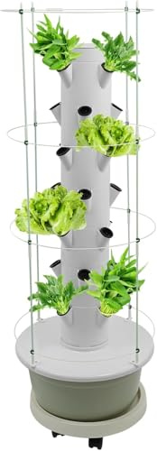 vinnyooc Kit de Culture Hydroponique 28 Trous Verticale Système Tour Hydroponique 7 Niveaux avec Minuterie,pour la Culture de Fleurs, Légumes, Légumes à Feuilles, Melons (Réservoir d'eau Vert)